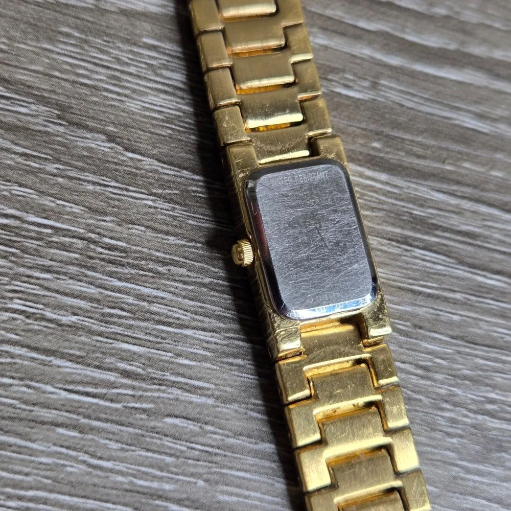 Wittnauer Womens Gold Tone Rectangle Watch Crystal Accent Bracelet Vintage Swiss